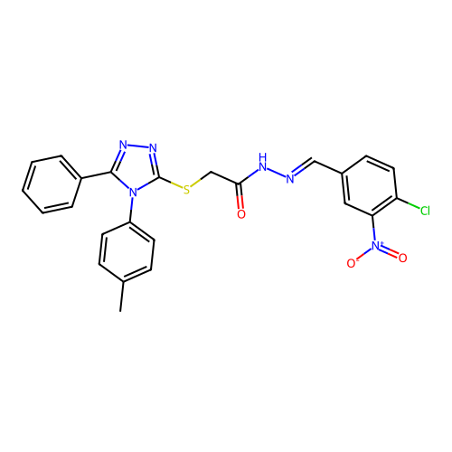 (E)-N'-(4-chloro-3-nitrobenzylidene)-2-((5-phenyl-4-(p-tolyl)-4H-1,2,4-triazol-3-yl)thio)acetohydrazide structure