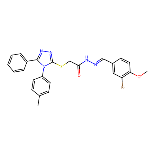 (E)-N'-(3-bromo-4-methoxybenzylidene)-2-((5-phenyl-4-(p-tolyl)-4H-1,2,4-triazol-3-yl)thio)acetohydrazide structure