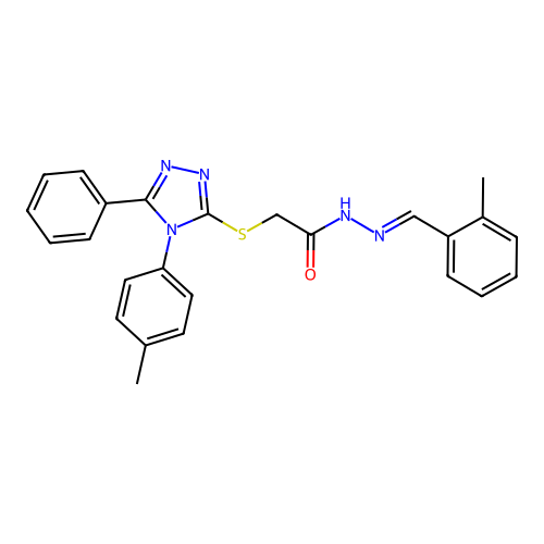 (E)-N'-(2-methylbenzylidene)-2-((5-phenyl-4-(p-tolyl)-4H-1,2,4-triazol-3-yl)thio)acetohydrazide structure