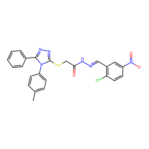 (E)-N'-(2-chloro-5-nitrobenzylidene)-2-((5-phenyl-4-(p-tolyl)-4H-1,2,4-triazol-3-yl)thio)acetohydrazide structure