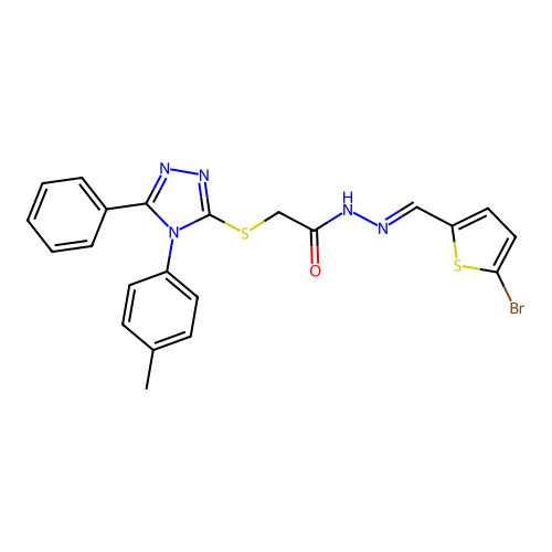 (E)-N'-((5-bromothiophen-2-yl)methylene)-2-((5-phenyl-4-(p-tolyl)-4H-1,2,4-triazol-3-yl)thio)acetohydrazide structure