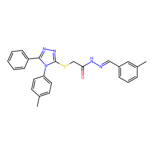 (E)-N'-(3-methylbenzylidene)-2-((5-phenyl-4-(p-tolyl)-4H-1,2,4-triazol-3-yl)thio)acetohydrazide structure