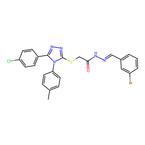 N'-[(E)-(3-bromophenyl)methylidene]-2-{[5-(4-chlorophenyl)-4-(4-methylphenyl)-4H-1,2,4-triazol-3-yl]sulfanyl}acetohydrazide structure