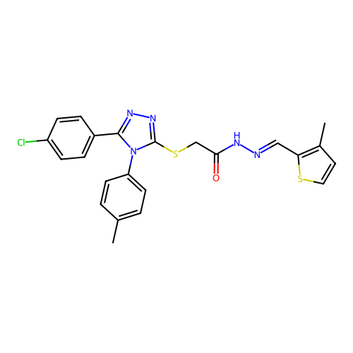 2-{[5-(4-chlorophenyl)-4-(4-methylphenyl)-4H-1,2,4-triazol-3-yl]sulfanyl}-N'-[(E)-(3-methylthiophen-2-yl)methylidene]acetohydrazide structure