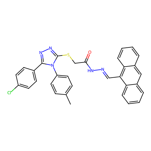 (E)-N'-(anthracen-9-ylmethylene)-2-((5-(4-chlorophenyl)-4-(p-tolyl)-4H-1,2,4-triazol-3-yl)thio)acetohydrazide structure