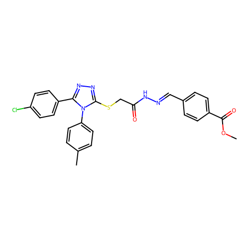 (E)-methyl 4-((2-(2-((5-(4-chlorophenyl)-4-(p-tolyl)-4H-1,2,4-triazol-3-yl)thio)acetyl)hydrazono)methyl)benzoate structure