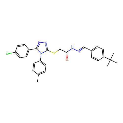 N'-[(E)-(4-tert-butylphenyl)methylidene]-2-{[5-(4-chlorophenyl)-4-(4-methylphenyl)-4H-1,2,4-triazol-3-yl]sulfanyl}acetohydrazide structure
