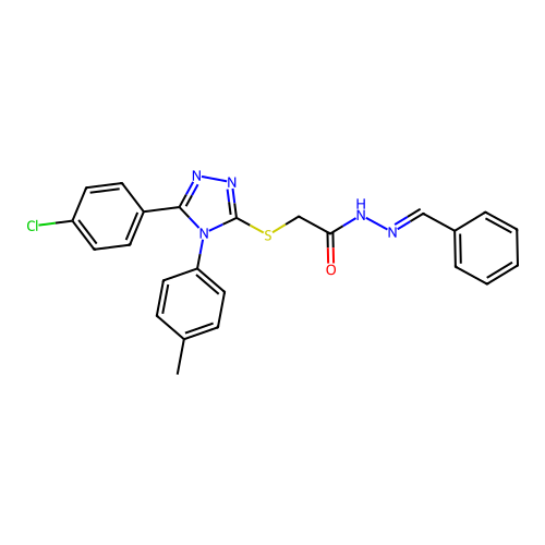 2-{[5-(4-chlorophenyl)-4-(4-methylphenyl)-4H-1,2,4-triazol-3-yl]sulfanyl}-N'-[(E)-phenylmethylidene]acetohydrazide structure