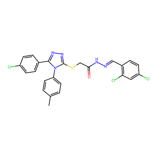 2-{[5-(4-chlorophenyl)-4-(4-methylphenyl)-4H-1,2,4-triazol-3-yl]sulfanyl}-N'-[(E)-(2,4-dichlorophenyl)methylidene]acetohydrazide structure