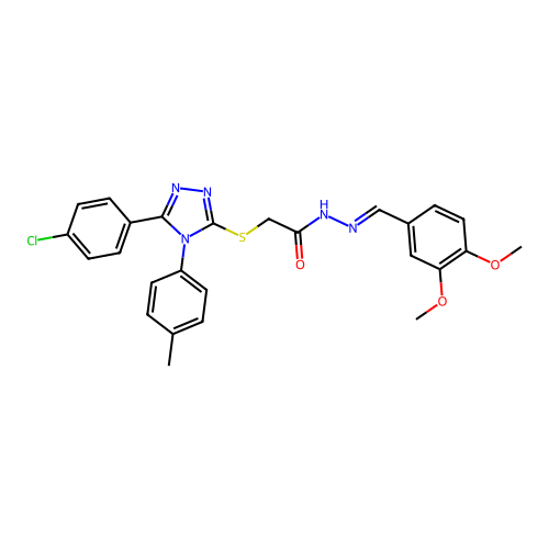 2-{[5-(4-chlorophenyl)-4-(4-methylphenyl)-4H-1,2,4-triazol-3-yl]sulfanyl}-N'-[(E)-(3,4-dimethoxyphenyl)methylidene]acetohydrazide structure