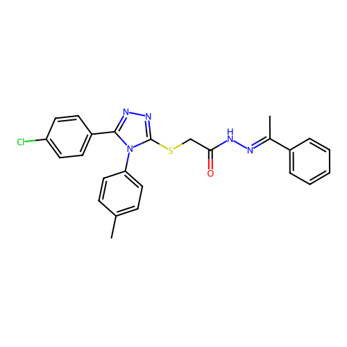 2-{[5-(4-chlorophenyl)-4-(4-methylphenyl)-4H-1,2,4-triazol-3-yl]sulfanyl}-N'-[(1E)-1-phenylethylidene]acetohydrazide structure