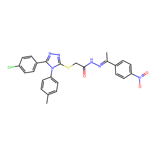2-{[5-(4-chlorophenyl)-4-(4-methylphenyl)-4H-1,2,4-triazol-3-yl]sulfanyl}-N'-[(1E)-1-(4-nitrophenyl)ethylidene]acetohydrazide structure