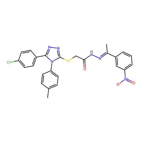 2-{[5-(4-chlorophenyl)-4-(4-methylphenyl)-4H-1,2,4-triazol-3-yl]sulfanyl}-N'-[(1E)-1-(3-nitrophenyl)ethylidene]acetohydrazide structure