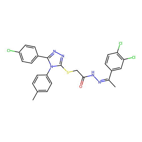 (Z)-2-((5-(4-chlorophenyl)-4-(p-tolyl)-4H-1,2,4-triazol-3-yl)thio)-N'-(1-(3,4-dichlorophenyl)ethylidene)acetohydrazide structure