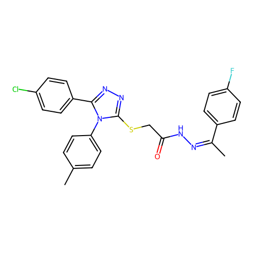 (Z)-2-((5-(4-chlorophenyl)-4-(p-tolyl)-4H-1,2,4-triazol-3-yl)thio)-N'-(1-(4-fluorophenyl)ethylidene)acetohydrazide structure