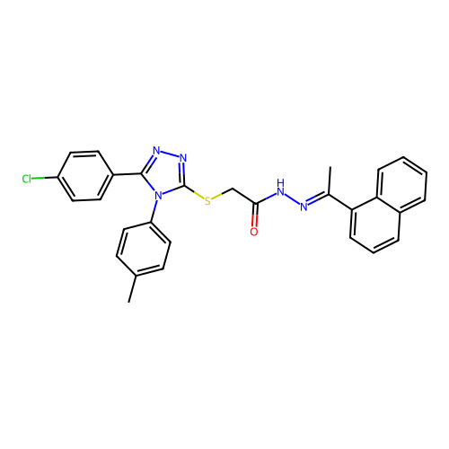 2-{[5-(4-chlorophenyl)-4-(4-methylphenyl)-4H-1,2,4-triazol-3-yl]sulfanyl}-N'-[(1E)-1-(naphthalen-1-yl)ethylidene]acetohydrazide structure