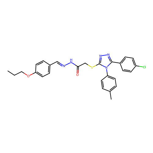 2-{[5-(4-chlorophenyl)-4-(4-methylphenyl)-4H-1,2,4-triazol-3-yl]sulfanyl}-N'-[(E)-(4-propoxyphenyl)methylidene]acetohydrazide structure