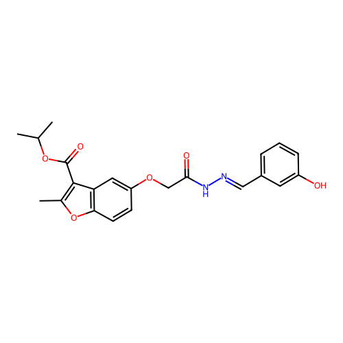 (E)-isopropyl 5-(2-(2-(3-hydroxybenzylidene)hydrazinyl)-2-oxoethoxy)-2-methylbenzofuran-3-carboxylate structure