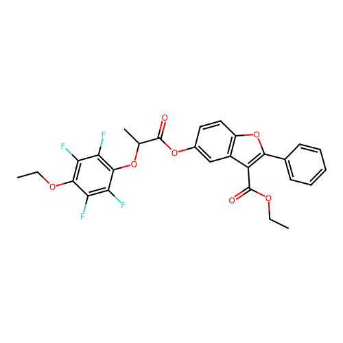ethyl 5-{[2-(4-ethoxy-2,3,5,6-tetrafluorophenoxy)propanoyl]oxy}-2-phenyl-1-benzofuran-3-carboxylate structure