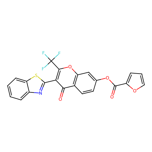 3-(benzo[d]thiazol-2-yl)-4-oxo-2-(trifluoromethyl)-4H-chromen-7-yl furan-2-carboxylate structure