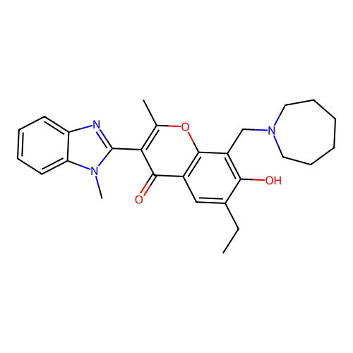 8-(azaperhydroepinylmethyl)-6-ethyl-7-hydroxy-2-methyl-3-(1-methylbenzimidazol -2-yl)chromen-4-one structure