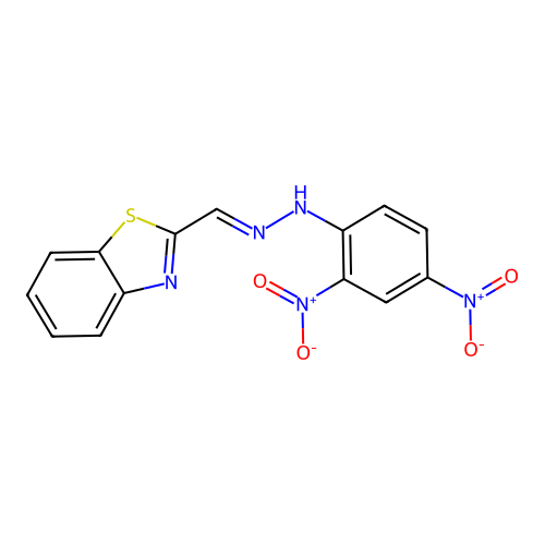 N-(1,3-benzothiazol-2-ylmethylideneamino)-2,4-dinitroaniline structure