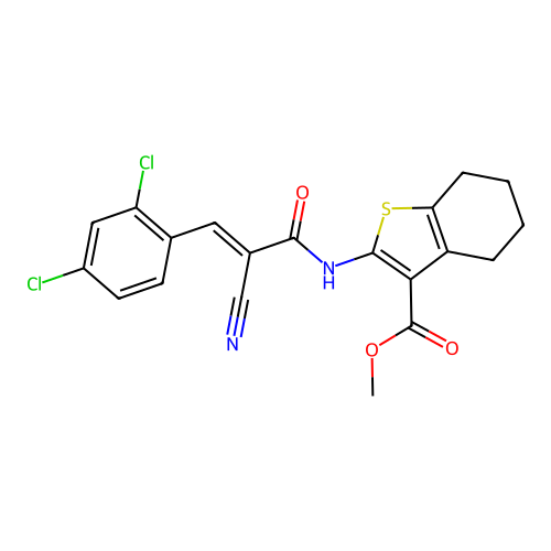 (E)-methyl 2-(2-cyano-3-(2,4-dichlorophenyl)acrylamido)-4,5,6,7-tetrahydrobenzo[b]thiophene-3-carboxylate structure