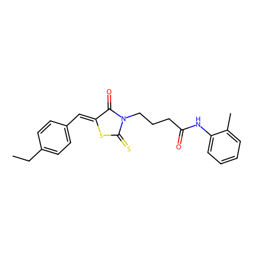 4-[(5Z)-5-(4-ethylbenzylidene)-4-oxo-2-thioxo-1,3-thiazolidin-3-yl]-N-(2-methylphenyl)butanamide structure