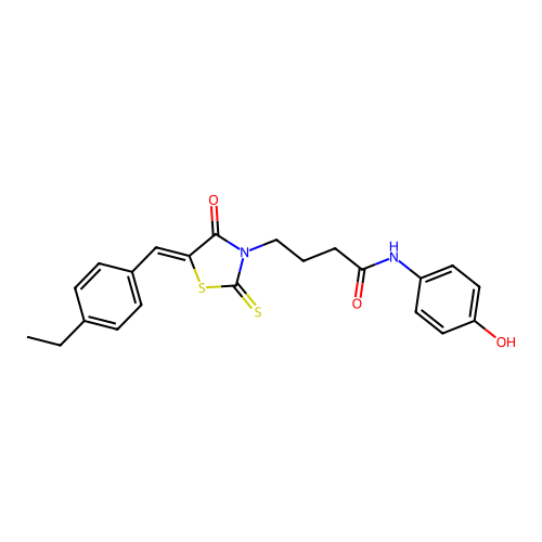(Z)-4-(5-(4-ethylbenzylidene)-4-oxo-2-thioxothiazolidin-3-yl)-N-(4-hydroxyphenyl)butanamide structure