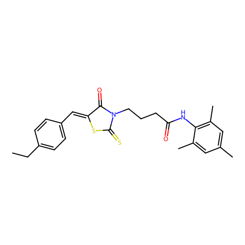 (Z)-4-(5-(4-ethylbenzylidene)-4-oxo-2-thioxothiazolidin-3-yl)-N-mesitylbutanamide structure