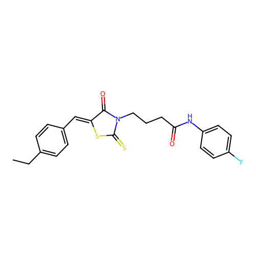 (Z)-4-(5-(4-ethylbenzylidene)-4-oxo-2-thioxothiazolidin-3-yl)-N-(4-fluorophenyl)butanamide structure