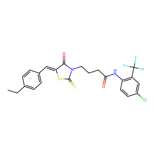 (Z)-N-(4-chloro-2-(trifluoromethyl)phenyl)-4-(5-(4-ethylbenzylidene)-4-oxo-2-thioxothiazolidin-3-yl)butanamide structure