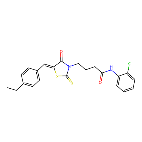 (Z)-N-(2-chlorophenyl)-4-(5-(4-ethylbenzylidene)-4-oxo-2-thioxothiazolidin-3-yl)butanamide structure