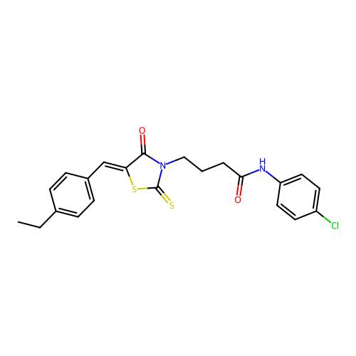 (Z)-N-(4-chlorophenyl)-4-(5-(4-ethylbenzylidene)-4-oxo-2-thioxothiazolidin-3-yl)butanamide structure