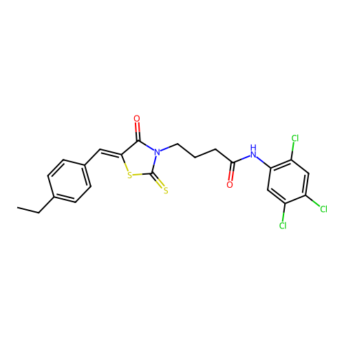 (Z)-4-(5-(4-ethylbenzylidene)-4-oxo-2-thioxothiazolidin-3-yl)-N-(2,4,5-trichlorophenyl)butanamide structure
