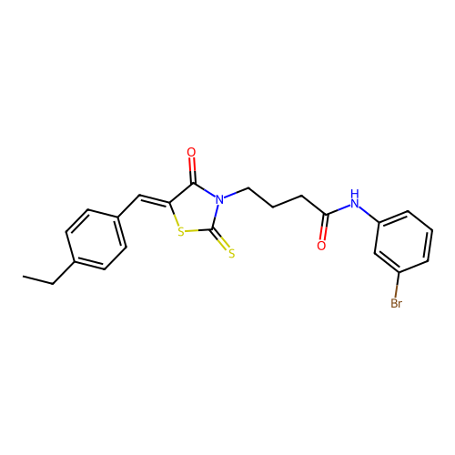 (Z)-N-(3-bromophenyl)-4-(5-(4-ethylbenzylidene)-4-oxo-2-thioxothiazolidin-3-yl)butanamide structure