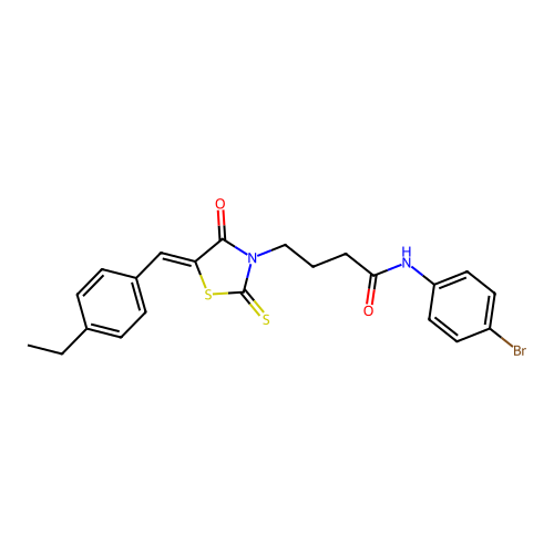 (Z)-N-(4-bromophenyl)-4-(5-(4-ethylbenzylidene)-4-oxo-2-thioxothiazolidin-3-yl)butanamide structure