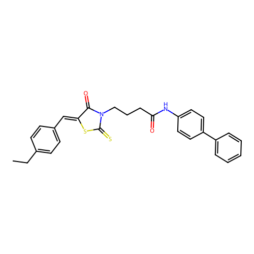 N-(biphenyl-4-yl)-4-[(5Z)-5-(4-ethylbenzylidene)-4-oxo-2-thioxo-1,3-thiazolidin-3-yl]butanamide structure