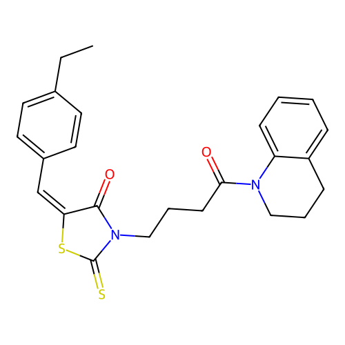(5E)-3-[4-(3,4-dihydro-2H-quinolin-1-yl)-4-oxobutyl]-5-[(4-ethylphenyl)methylidene]-2-sulfanylidene-1,3-thiazolidin-4-one structure