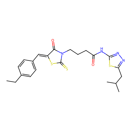4-[(5Z)-5-(4-ethylbenzylidene)-4-oxo-2-thioxo-1,3-thiazolidin-3-yl]-N-[5-(2-methylpropyl)-1,3,4-thiadiazol-2-yl]butanamide structure