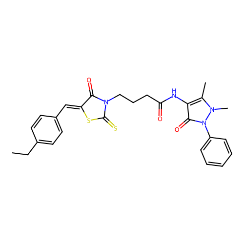(Z)-N-(1,5-dimethyl-3-oxo-2-phenyl-2,3-dihydro-1H-pyrazol-4-yl)-4-(5-(4-ethylbenzylidene)-4-oxo-2-thioxothiazolidin-3-yl)butanamide structure