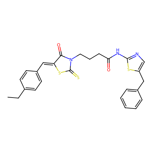 N-(5-benzyl-1,3-thiazol-2-yl)-4-[(5Z)-5-(4-ethylbenzylidene)-4-oxo-2-thioxo-1,3-thiazolidin-3-yl]butanamide structure