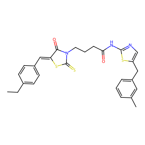 4-[(5Z)-5-(4-ethylbenzylidene)-4-oxo-2-thioxo-1,3-thiazolidin-3-yl]-N-[5-(3-methylbenzyl)-1,3-thiazol-2-yl]butanamide structure