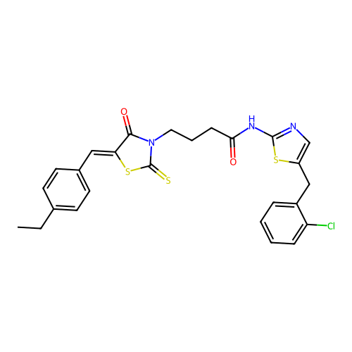 N-[5-(2-chlorobenzyl)-1,3-thiazol-2-yl]-4-[(5Z)-5-(4-ethylbenzylidene)-4-oxo-2-thioxo-1,3-thiazolidin-3-yl]butanamide structure
