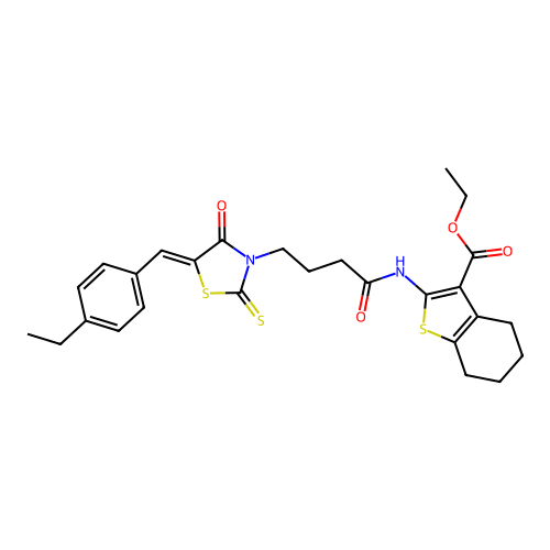 (Z)-ethyl 2-(4-(5-(4-ethylbenzylidene)-4-oxo-2-thioxothiazolidin-3-yl)butanamido)-4,5,6,7-tetrahydrobenzo[b]thiophene-3-carboxylate structure