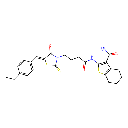 (Z)-2-(4-(5-(4-ethylbenzylidene)-4-oxo-2-thioxothiazolidin-3-yl)butanamido)-4,5,6,7-tetrahydrobenzo[b]thiophene-3-carboxamide structure