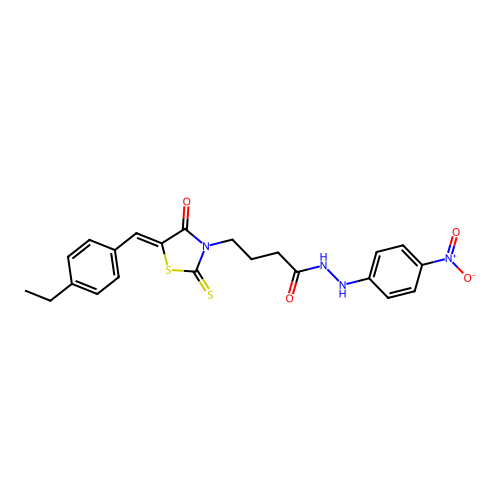 (Z)-4-(5-(4-ethylbenzylidene)-4-oxo-2-thioxothiazolidin-3-yl)-N'-(4-nitrophenyl)butanehydrazide structure