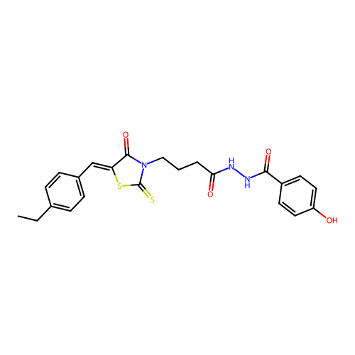 N'-{4-[(5Z)-5-(4-ethylbenzylidene)-4-oxo-2-thioxo-1,3-thiazolidin-3-yl]butanoyl}-4-hydroxybenzohydrazide structure