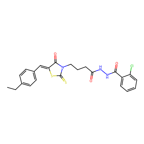 2-chloro-N'-{4-[(5Z)-5-(4-ethylbenzylidene)-4-oxo-2-thioxo-1,3-thiazolidin-3-yl]butanoyl}benzohydrazide structure