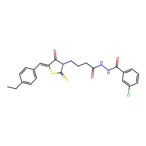 3-chloro-N'-{4-[(5Z)-5-(4-ethylbenzylidene)-4-oxo-2-thioxo-1,3-thiazolidin-3-yl]butanoyl}benzohydrazide structure
